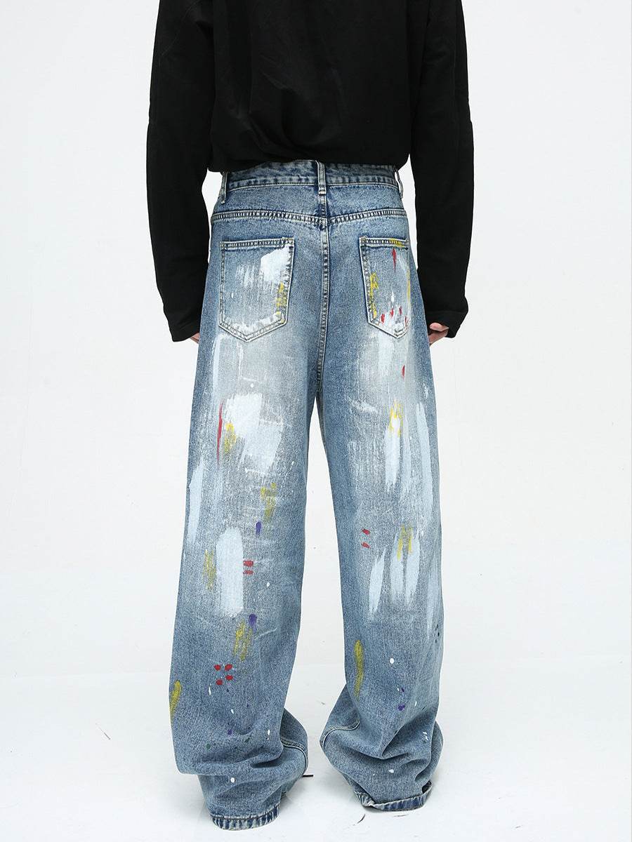 Niche Design Casual Graffiti Jeans - Loose Fit, Mid Waist for Comfort - Buy Center