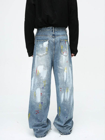 Niche Design Casual Graffiti Jeans - Loose Fit, Mid Waist for Comfort - Buy Center
