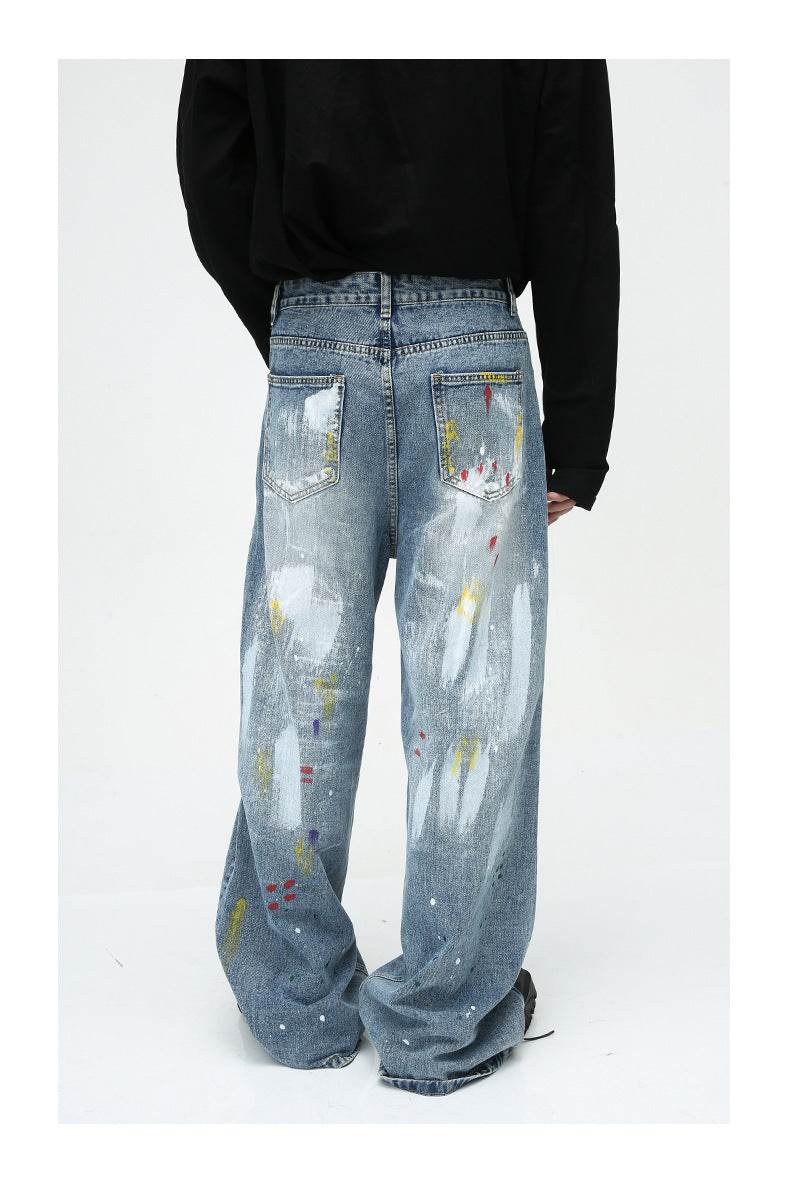 Niche Design Casual Graffiti Jeans - Loose Fit, Mid Waist for Comfort - Buy Center