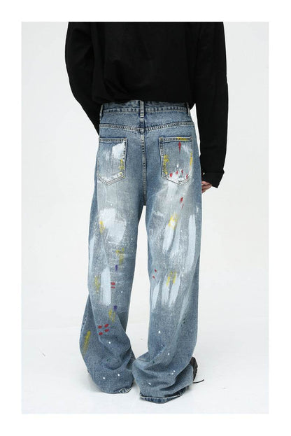 Niche Design Casual Graffiti Jeans - Loose Fit, Mid Waist for Comfort - Buy Center