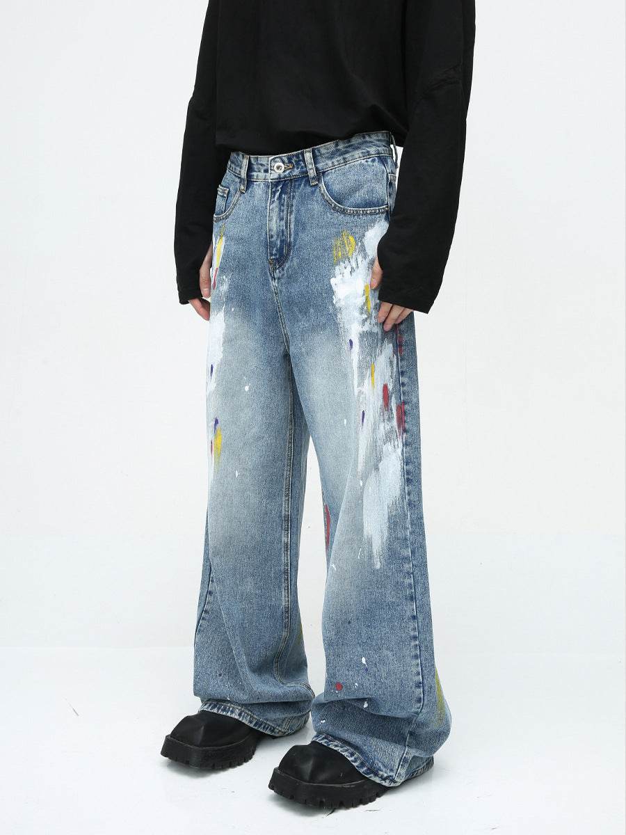 Niche Design Casual Graffiti Jeans - Loose Fit, Mid Waist for Comfort - Buy Center