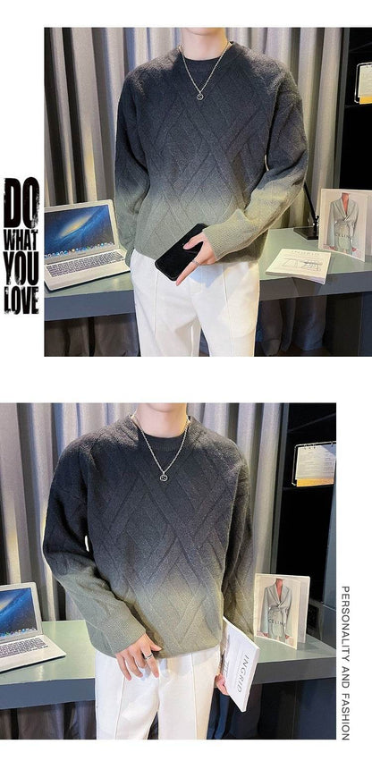 Buycenter Men's Retro Tie-Dyed Sweater - Casual Crew Neck Pullover - Buy Center