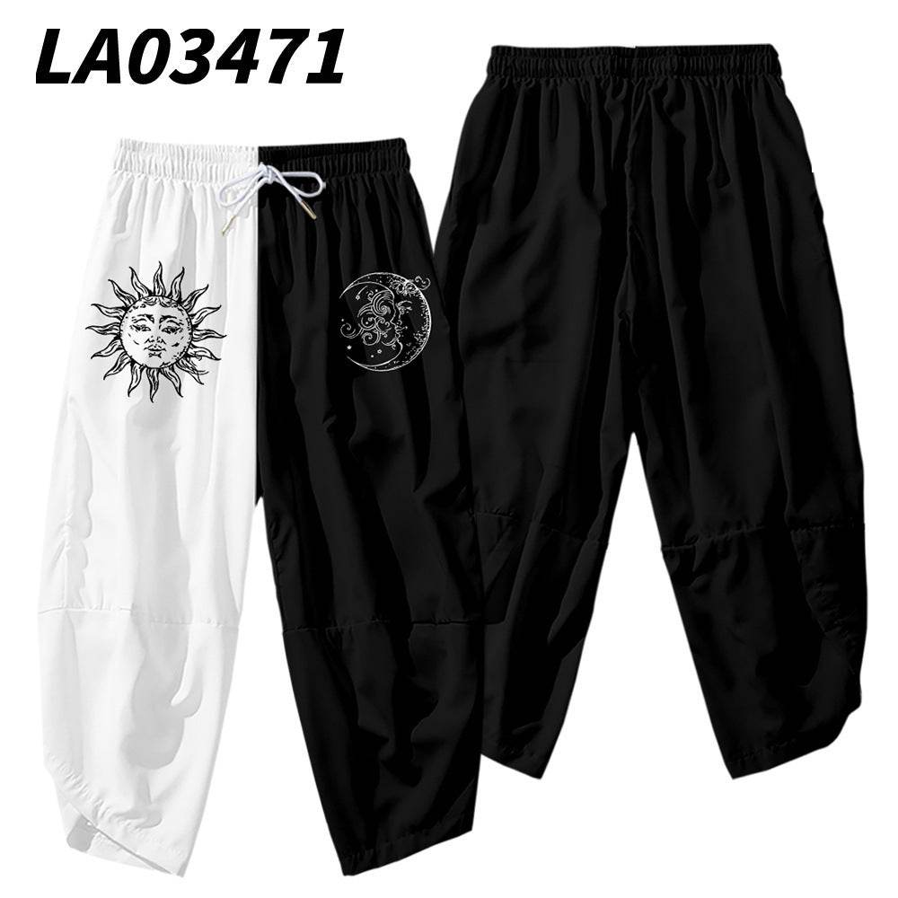 Men's 3D Creative Printed Cropped Pants - Stylish Sun & Moon Design - Buy Center