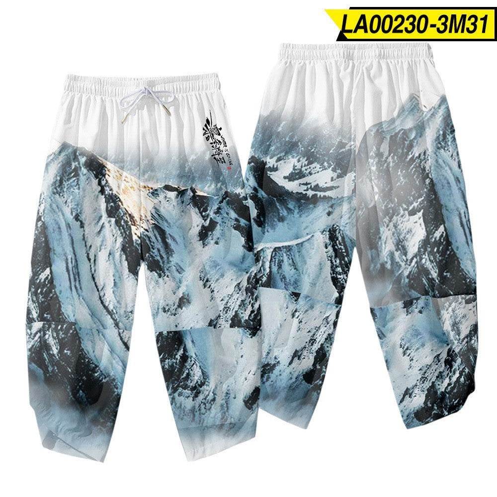 Men's 3D Creative Printed Cropped Pants - Stylish Sun & Moon Design - Buy Center