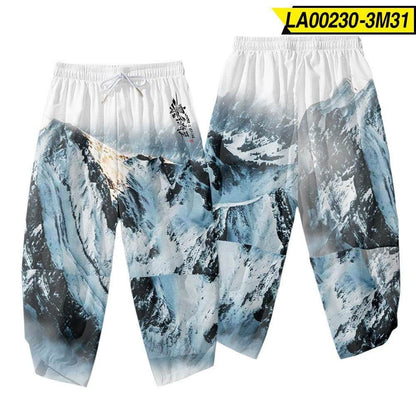 Men's 3D Creative Printed Cropped Pants - Stylish Sun & Moon Design - Buy Center