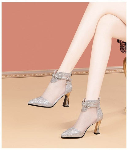 Buycenter Women's Mid Heel Chunky Shoes - Stylish Back Zipper Pumps - Buy Center