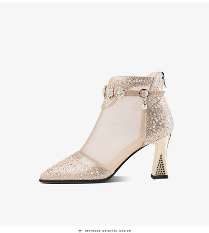 Buycenter Women's Mid Heel Chunky Shoes - Stylish Back Zipper Pumps - Buy Center