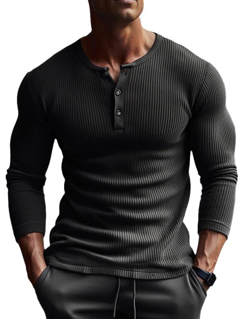 Buycenter Men's Long Sleeve Top - High Elastic Striped Pullover Shirt - Buy Center
