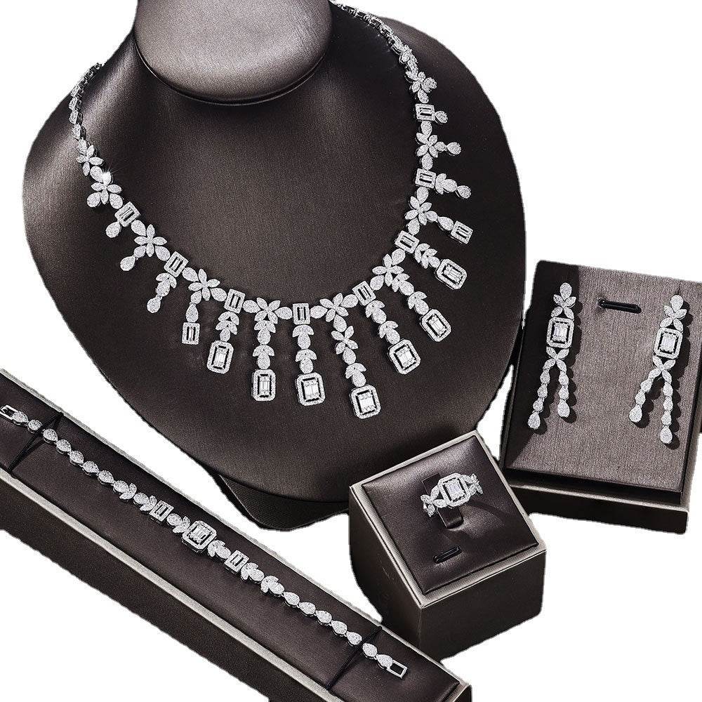 Elegant Zircon Jewelry Set - Necklace, Earrings, Bracelet & Ring Gift - Buy Center