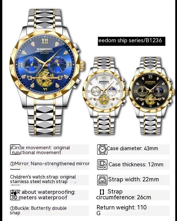 Multifunctional Quartz Watch - Six-Pin Timing, Casual & Business Style - Buy Center