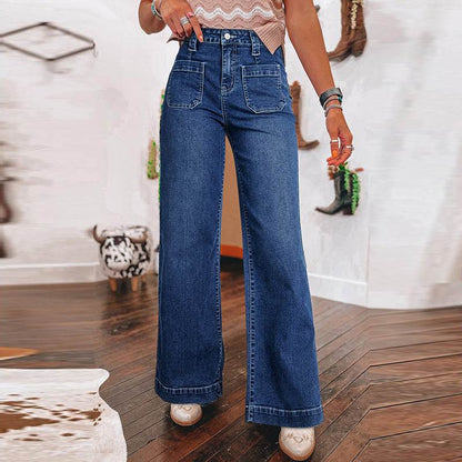 Retro High Waist Straight-Leg Trousers for Women - Casual Cotton Jeans 2025 - Buy Center