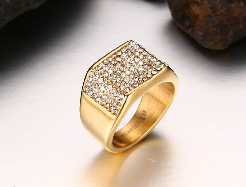 Stylish Titanium Steel Diamond Men's Ring - Geometric Design for Modern Elegance - Buy Center