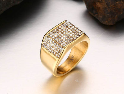 Stylish Titanium Steel Diamond Men's Ring - Geometric Design for Modern Elegance - Buy Center