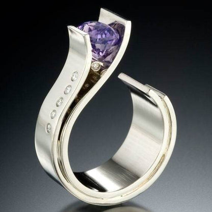 Buy Center Amethyst Diamond Two-Color Ring - Elegant Flower Design - Buy Center