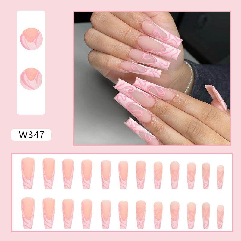 Heart Stripe Fake Nails - Elegant Nail Art Kits for Romantic Styles - Buy Center