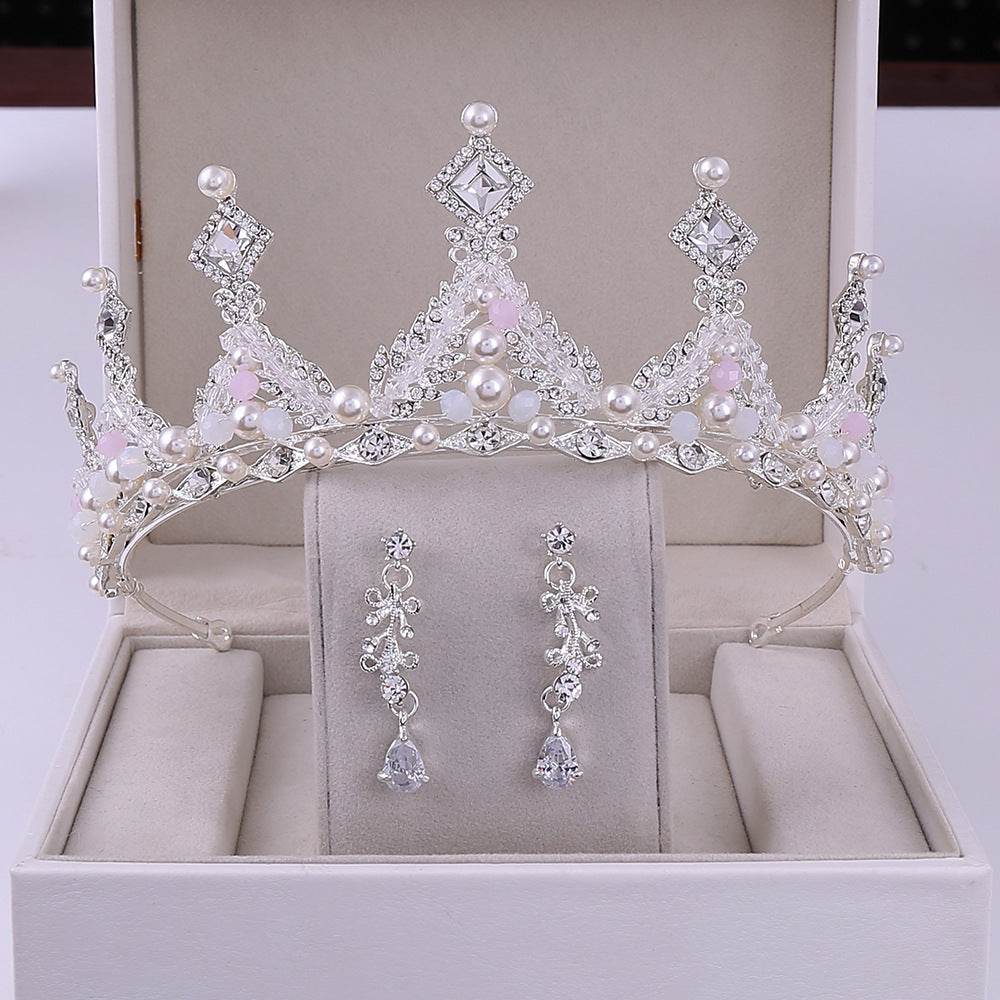 Korean Style Bridal Crown Earring Set - Handmade Wedding Hair Jewelry - Buy Center