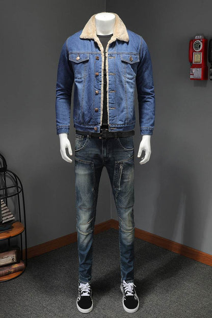 Men's Thickened Denim Jacket - Fleece-Lined for Warmth & Style - Buy Center