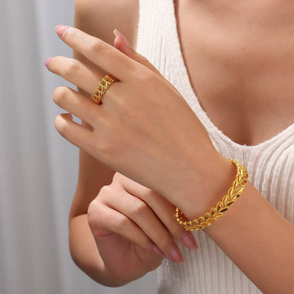 Elegant Gold Plated Bracelet & Ring Set - Vintage Fashion Jewelry 2025 - Buy Center