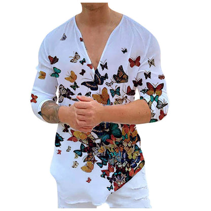 Men's V-Neck Casual Print Long Sleeve T-Shirt - Slim Fit Cotton Blend 2025 - Buy Center