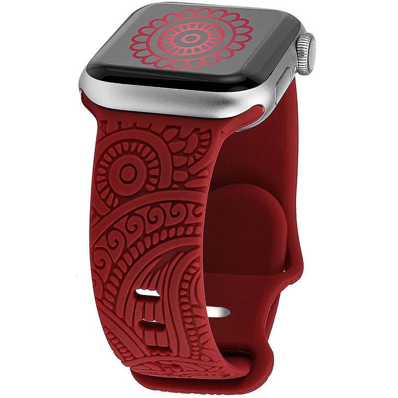 Laser Carved Silicone Strap - Cashew Print for Apple Watches 38-49mm - Buy Center