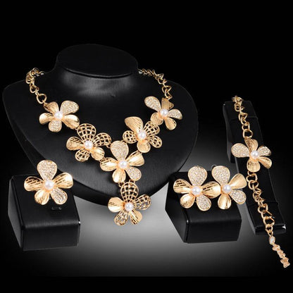 Exaggerated Gold Jewelry Set - 4-Piece Bridal Accessories with Elegance - Buy Center