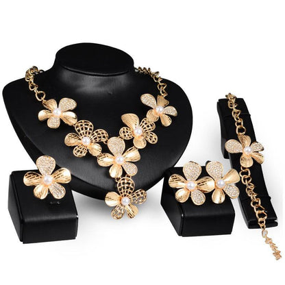 Exaggerated Gold Jewelry Set - 4-Piece Bridal Accessories with Elegance - Buy Center