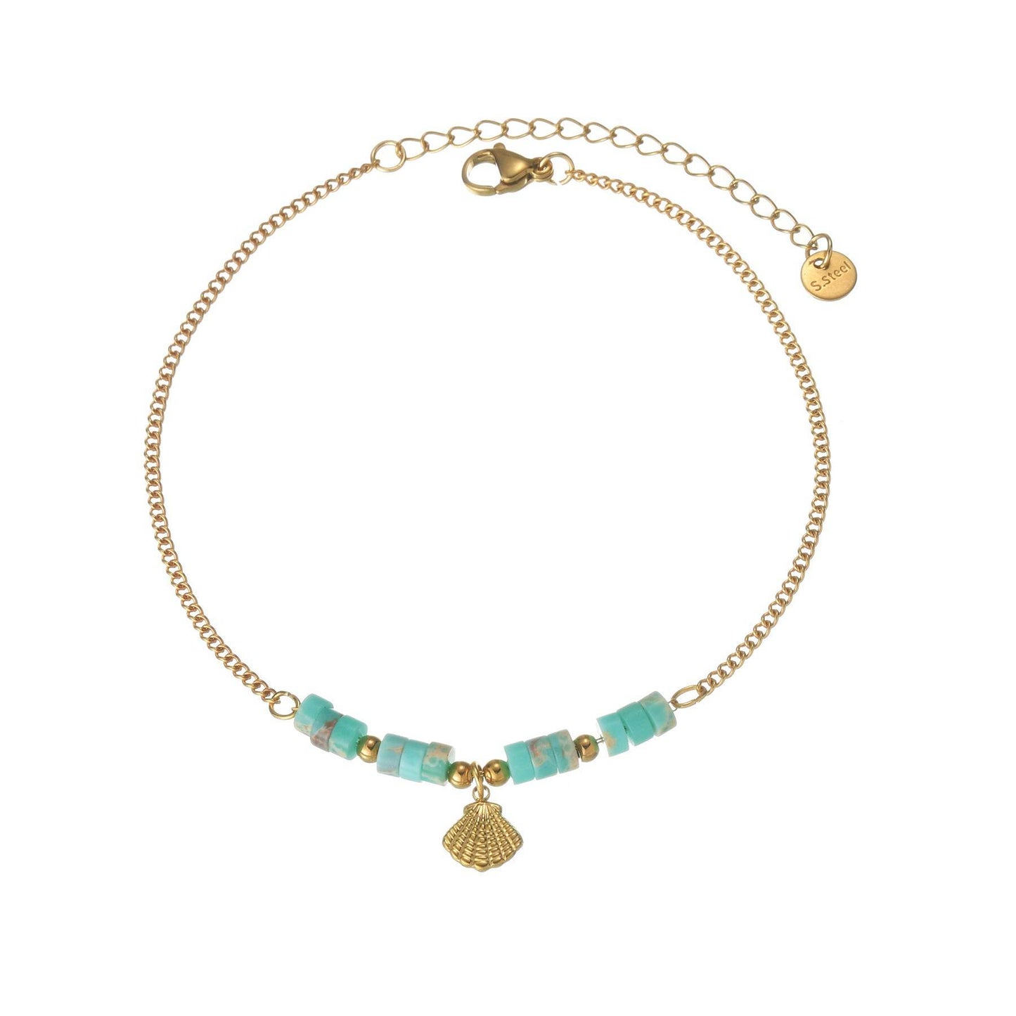 Natural Shell Beaded Anklet - Women's Titanium Steel Body Jewelry - Buy Center