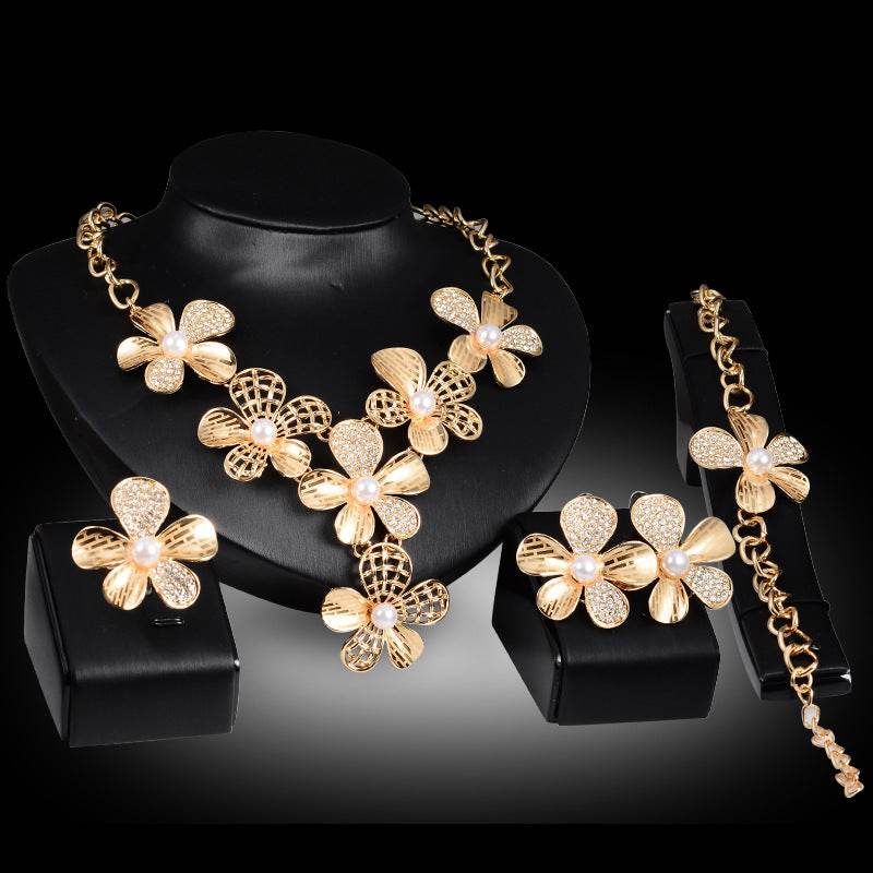 Exaggerated Gold Jewelry Set - 4-Piece Bridal Accessories with Elegance - Buy Center