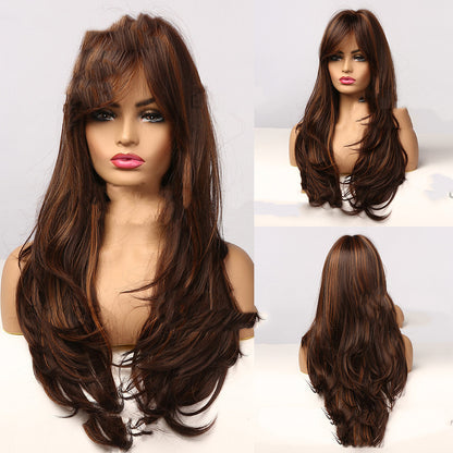 Net Red Wind Dark Brown Wig - 22" Modern Style with Bangs - Buy Center