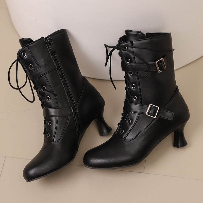 Comfortable Mid Heel Women's Boots - Lace-Up, Plus Size Fashionable Style - Buy Center