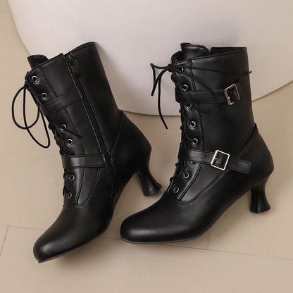 Comfortable Mid Heel Women's Boots - Lace-Up, Plus Size Fashionable Style - Buy Center