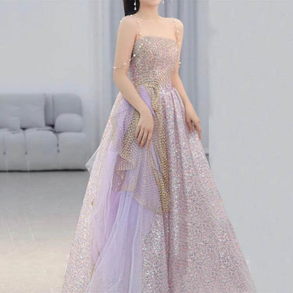 Light Purple Evening Dress - Stylish Host Star Sky Toast Suit - Buy Center