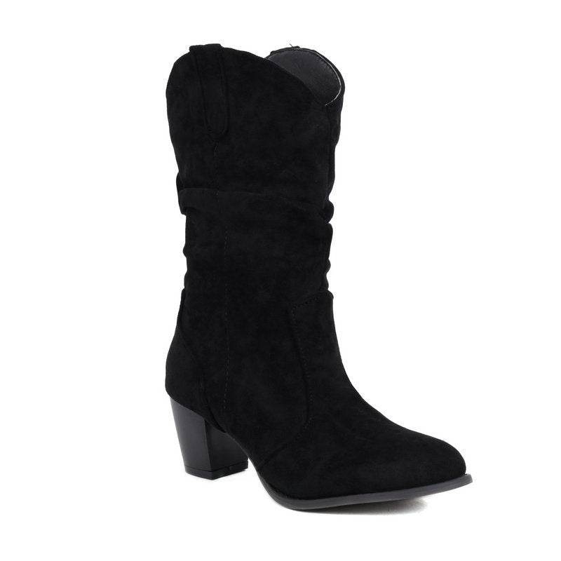 Buycenter Chunky Heel High Boots - Stylish Suede Mid-Calf for Women - Buy Center