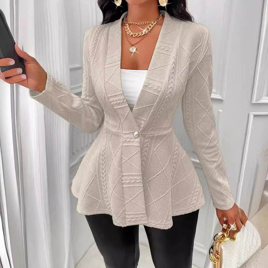 Slim-Fit Jacquard Texture Jacket for Women - Chic Long Sleeve Design - Buy Center
