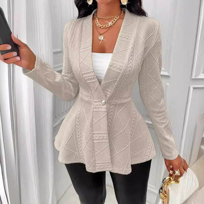 Slim-Fit Jacquard Texture Jacket for Women - Chic Long Sleeve Design - Buy Center
