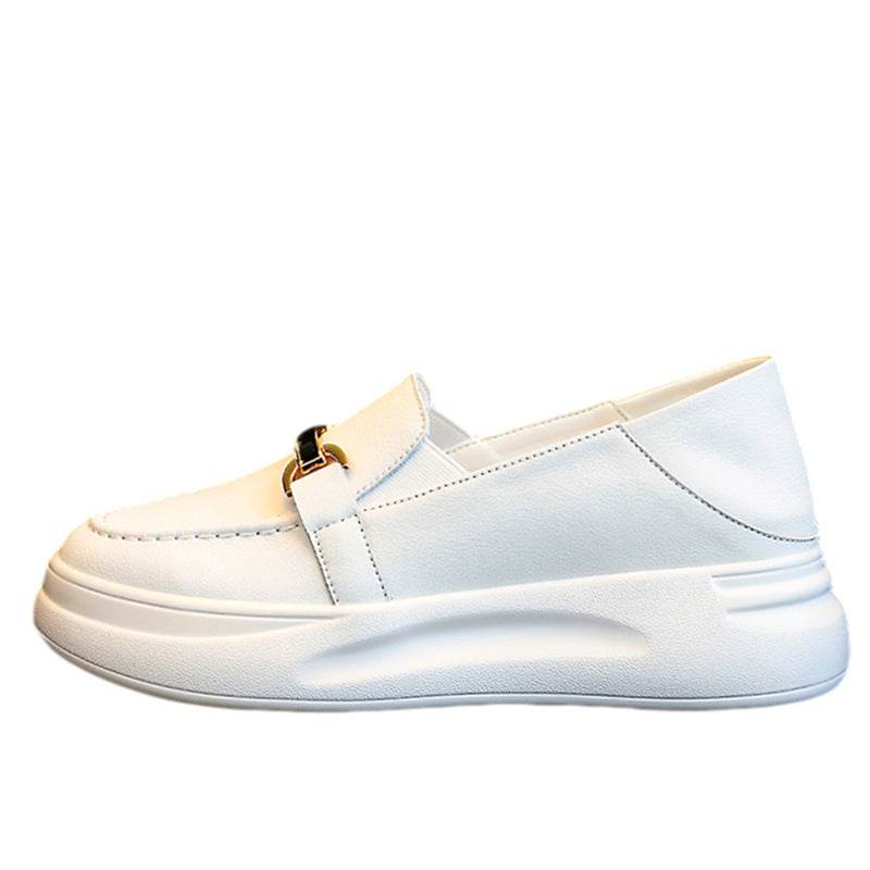 Buycenter Genuine Leather White Loafers - Trendy Women’s Casual Shoes - Buy Center