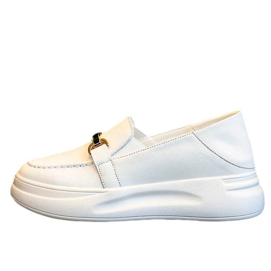 Buycenter Genuine Leather White Loafers - Trendy Women’s Casual Shoes - Buy Center