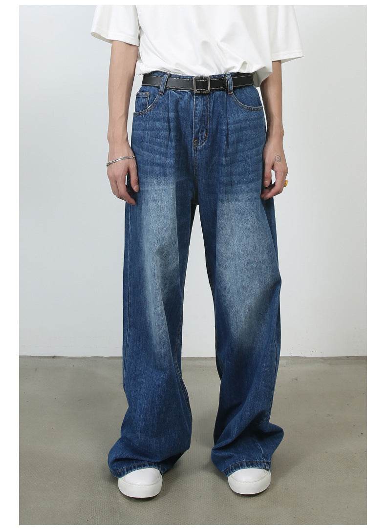 Personality Denim Men's Straight Loose Wide-Leg Pants - Casual Korean Style - Buy Center