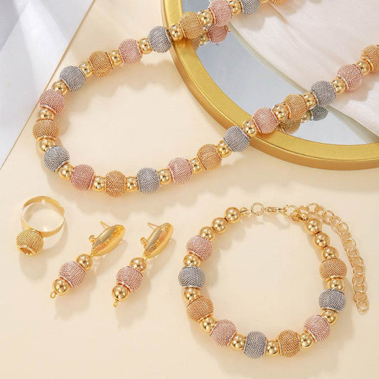 Fashionable 5-Piece Metallic Jewelry Set - Gold Earrings, Necklaces & Bracelet - Buy Center