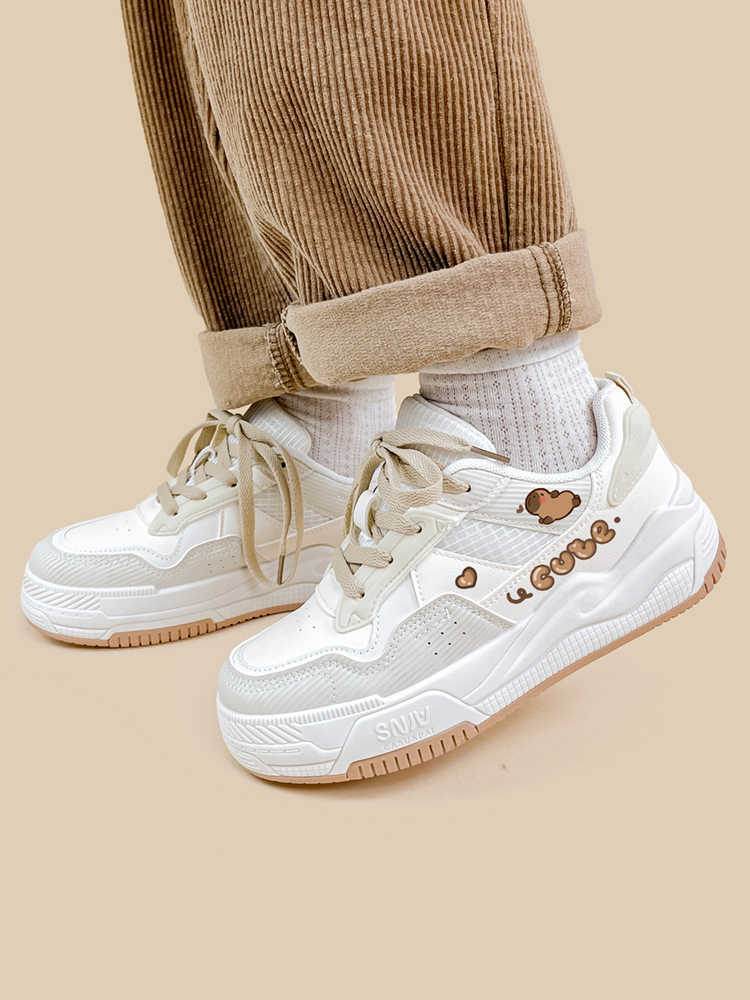 Soft Bottom Khaki Flats - Cute Lace-Up Board Shoes for All-Day Comfort - Buy Center