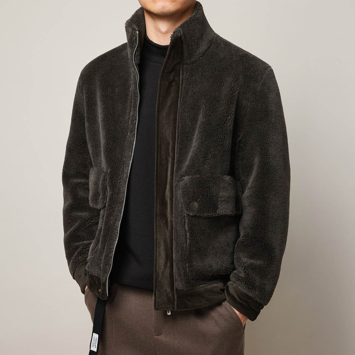 Buycenter Men's Winter Faux Lamb Jacket - Thick, Stylish Stand Collar - Buy Center