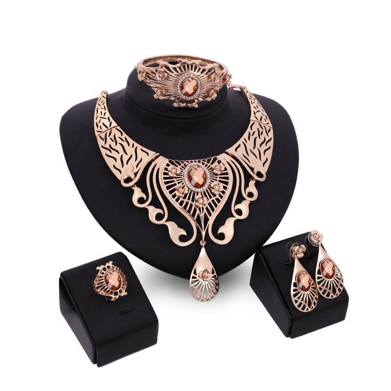 Elegant European-American Jewelry Set - Necklace, Earrings, Bracelet, Ring - Buy Center