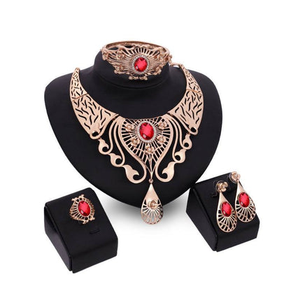 Elegant European-American Jewelry Set - Necklace, Earrings, Bracelet, Ring - Buy Center