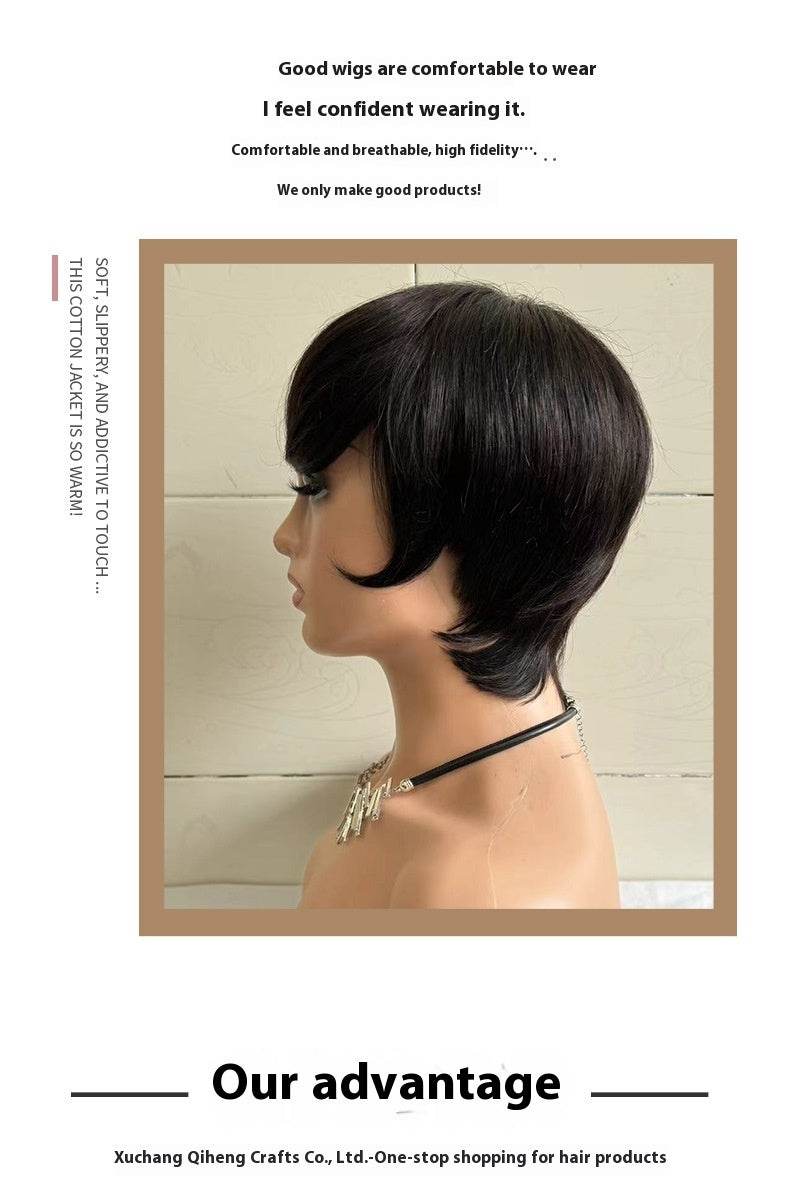 Short Straight Wig for Women - 100% Real Human Hair, Stylish Design - Buy Center