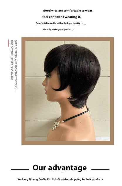 Short Straight Wig for Women - 100% Real Human Hair, Stylish Design - Buy Center
