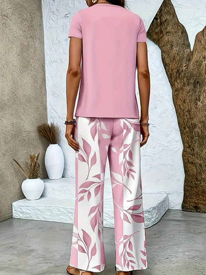 Women's Floral 2pcs Short Sleeve Pants Set - Elegant Spring Style - Buy Center