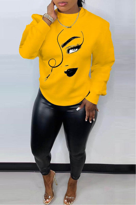 Buycenter Women's Printed Casual Loose Sweater - Crew Neck, Long Sleeve - Buy Center