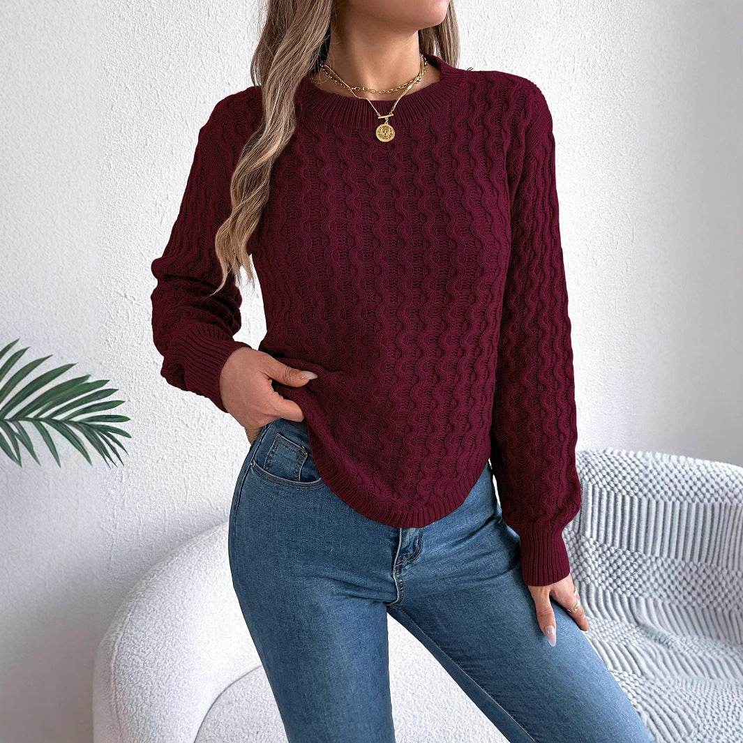 Twist Lantern Sleeve Irregular Pullover Sweater - Khaki & Wine Red - Buy Center