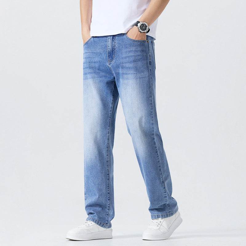 Washed Cleanfit Men's Light Blue Jeans - Straight Leg, Mid Waist Style - Buy Center