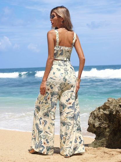 Women's Elegant Floral Print High-Waist Pantsuit - Casual Summer Style - Buy Center
